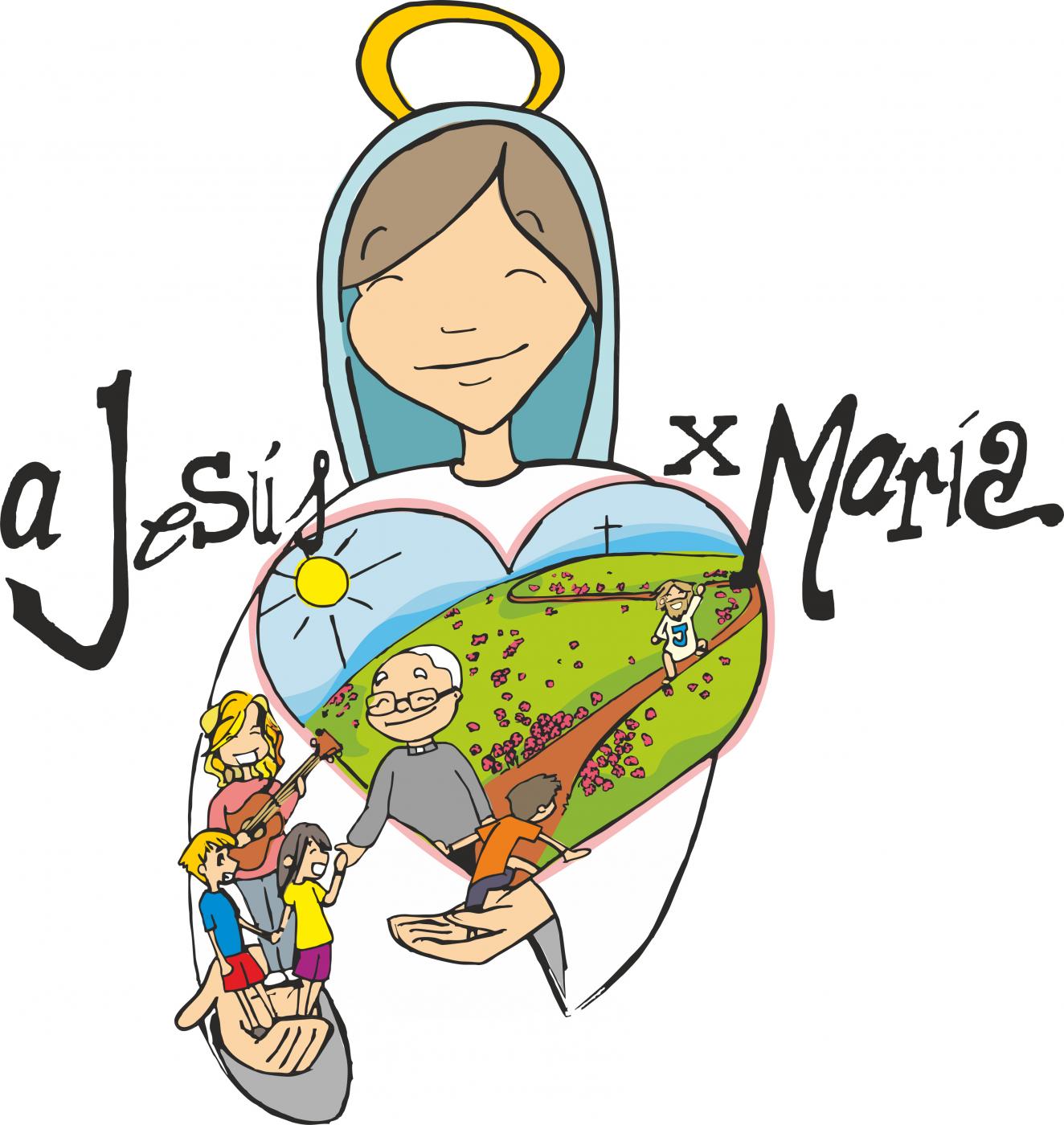 Cartel con el lema \"A Jesús por María\"