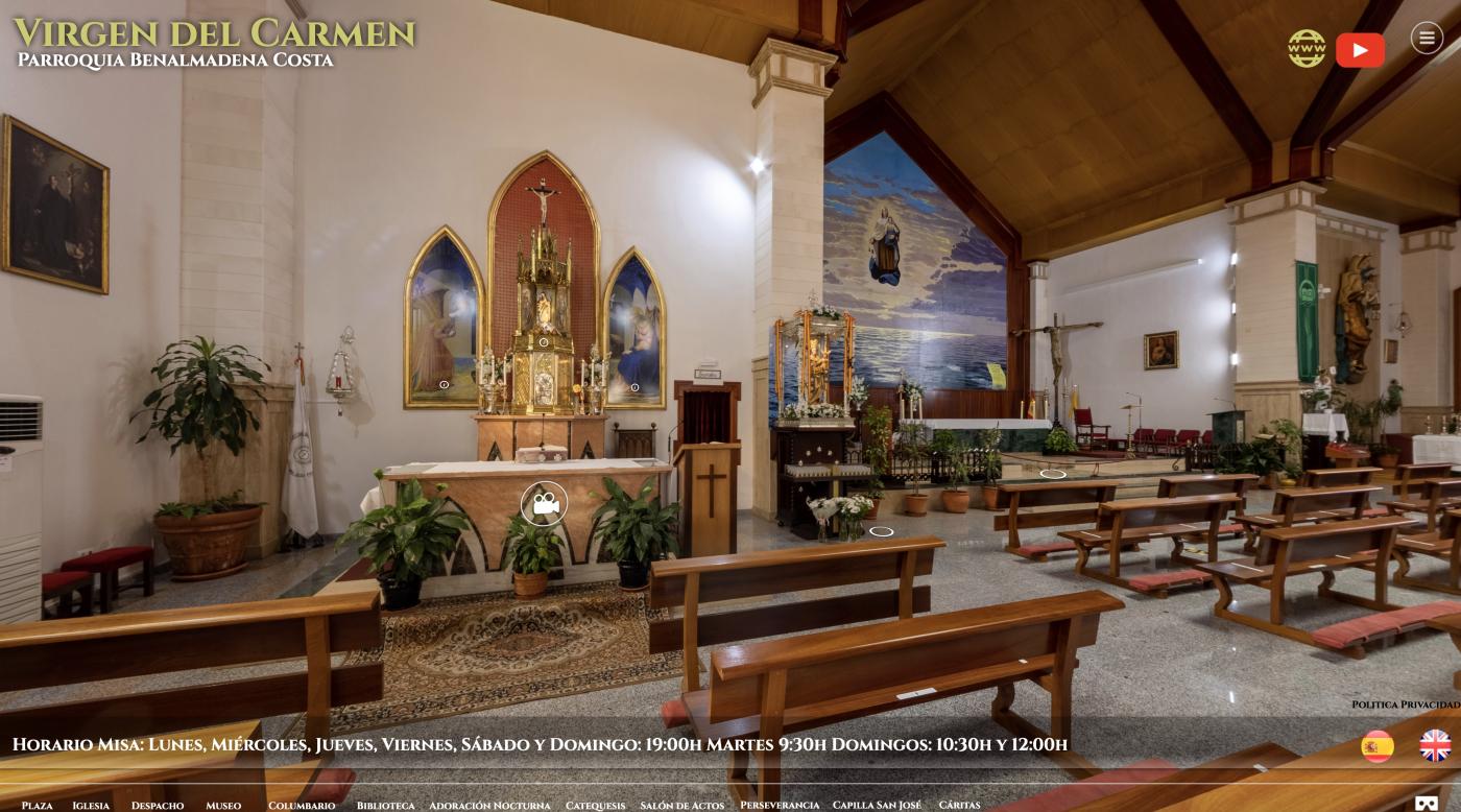 Los visitantes pueden interactuar con distintos elementos de la iglesia desde el tour virtual de la parroquia Virgen del Carmen de Benalmádena-Costa