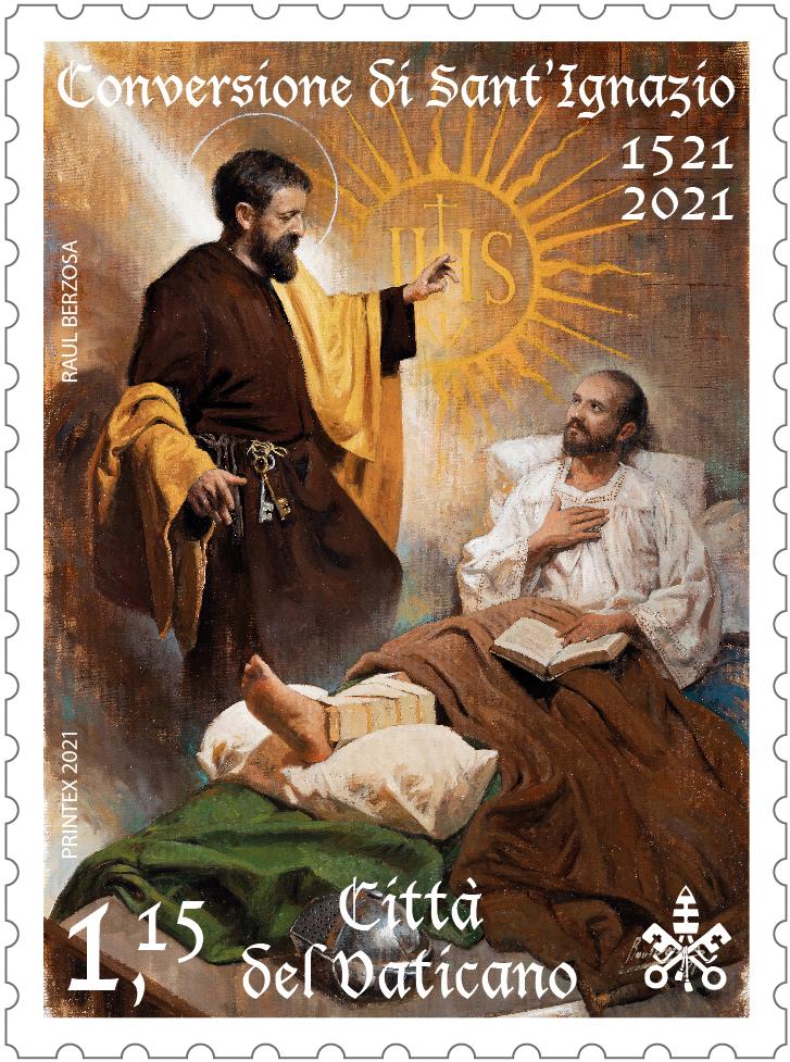 Sello del V Centenario de la conversión de San Ignacio de Loyola, de Raúl Berzosa