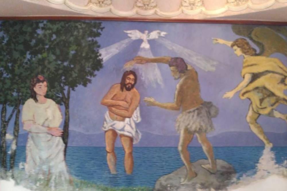 Mural de Evaristo Guerra en la parroquia de Santa Catalina Martir en Arenas