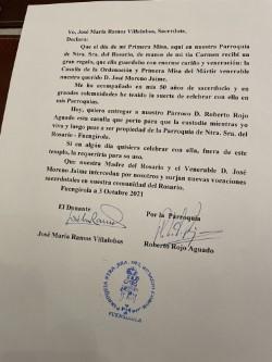 Documento de entrega de la Casulla