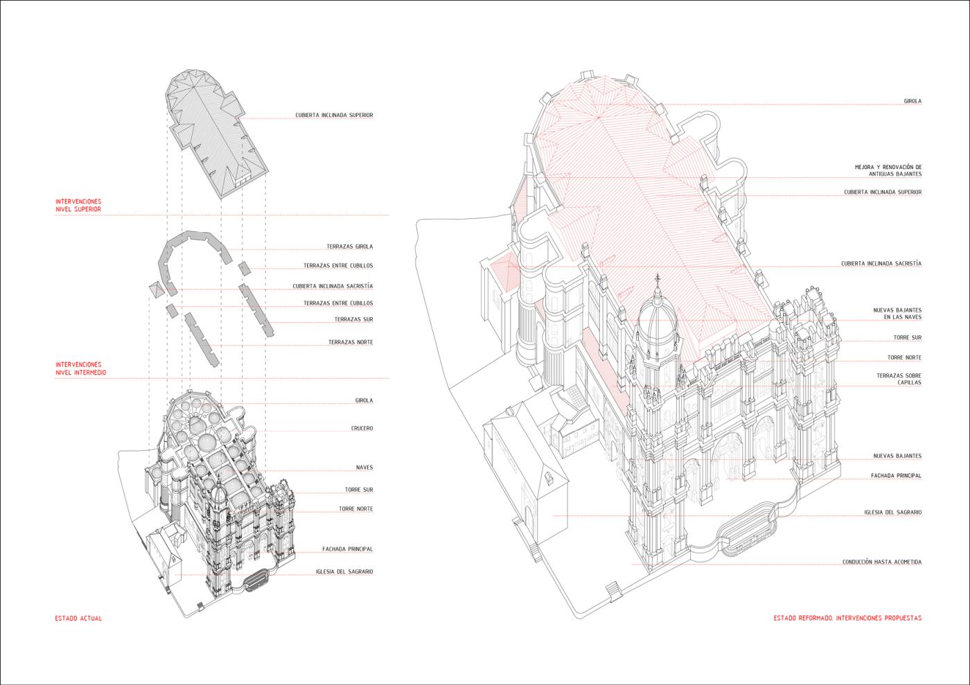 Intervenciones en las cubiertas propuestas en el proyecto presentado. FOTO: Marinauno arquitectos