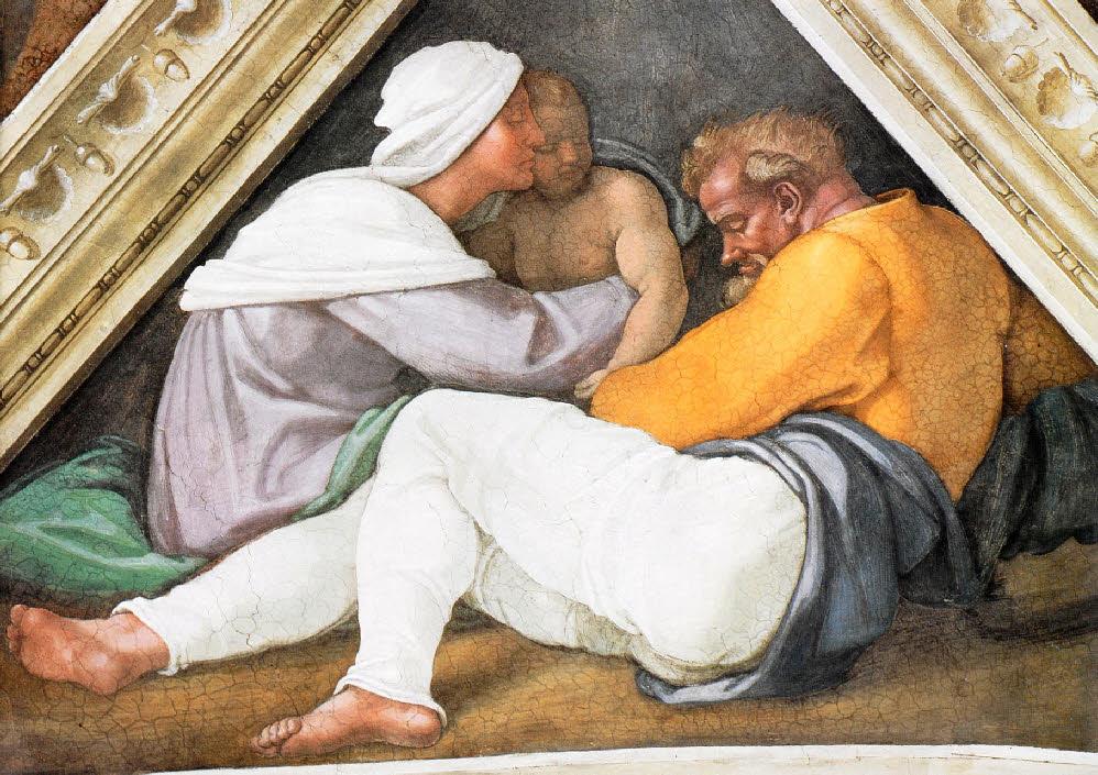 Josías, niño, sostenido por su madre, en la capilla Sixtina // MIGUEL ÁNGEL