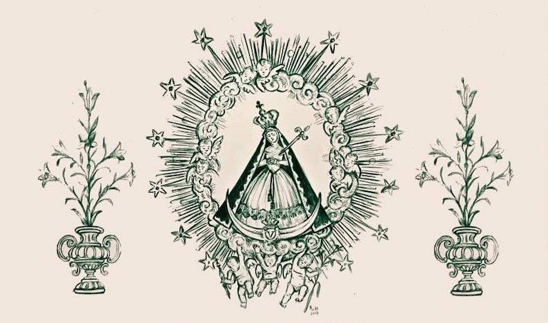 Detalle del cartel anunciador de la bendición de la Virgen del Valle de la parroquia de la Natividad