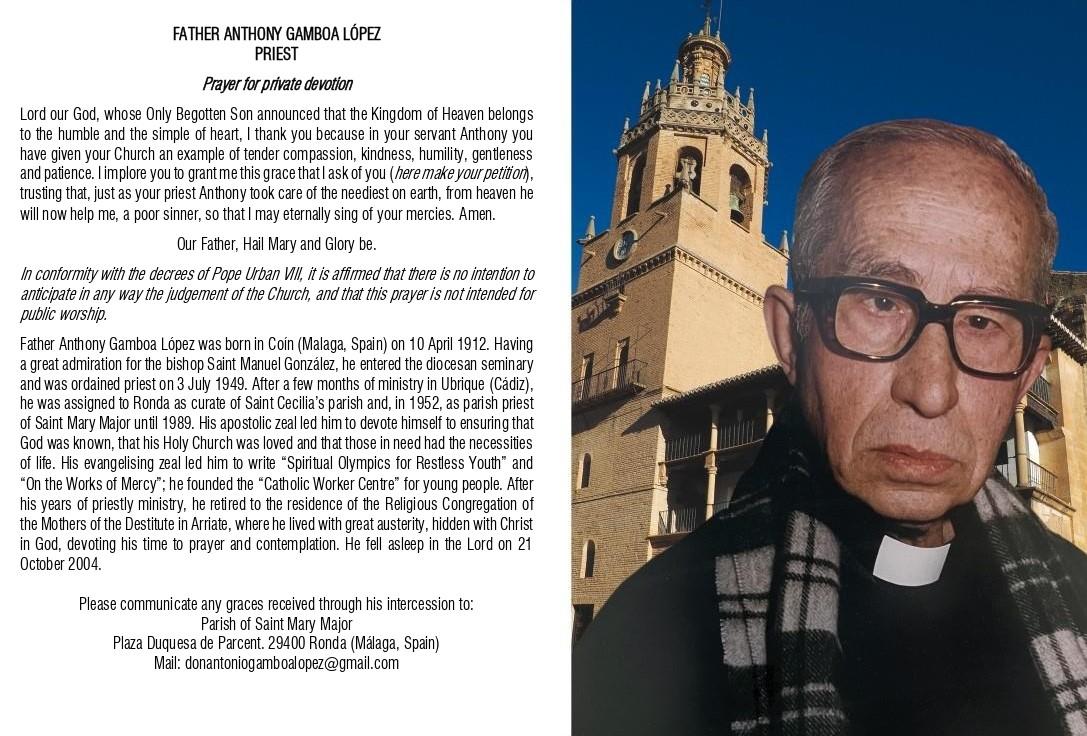 Estampa en inglés con la oración para la devoción privada de D. Antonio Gamboa